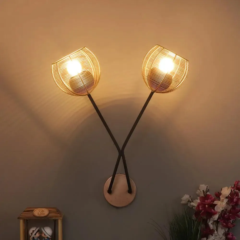 Golden Round Straight Flower Twigs Wall Mounted Lamp
