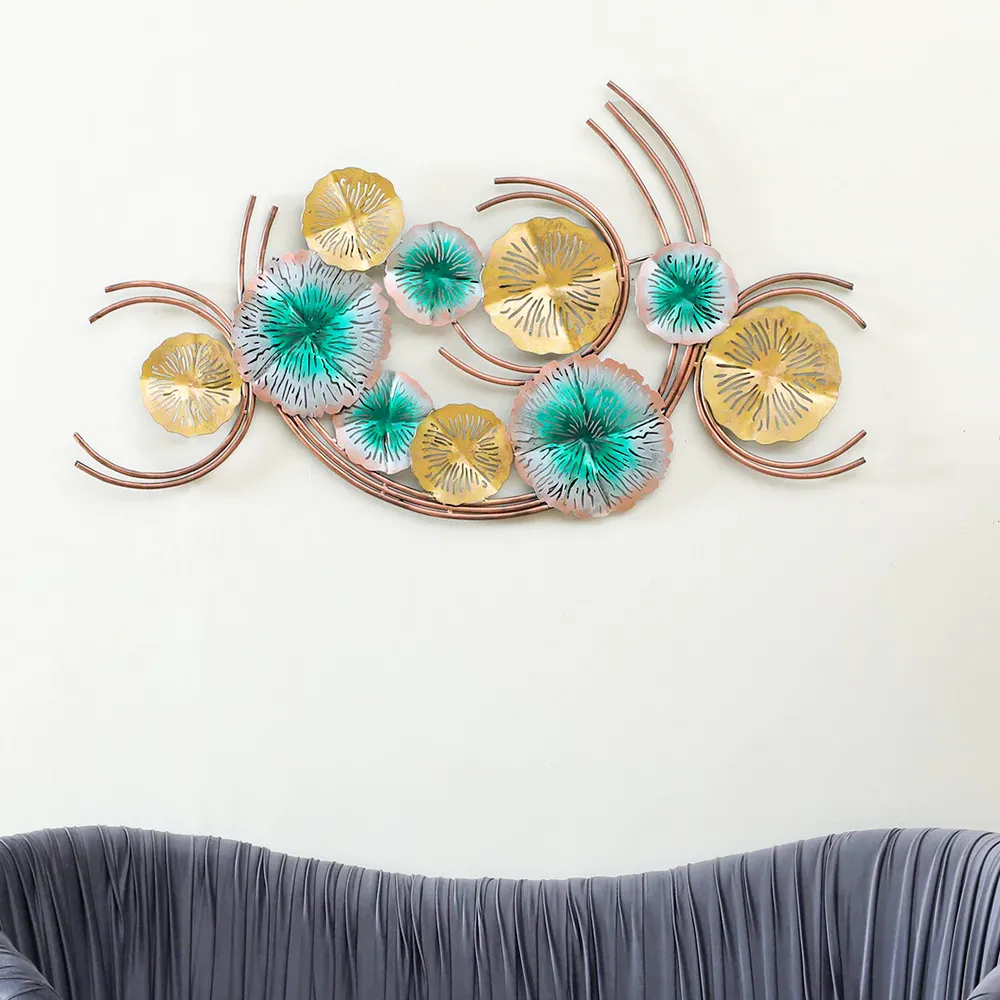 Golden & Turquoise Floral Designer Metal Wall Art