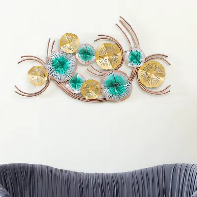 Golden & Turquoise Floral Designer Metal Wall Art