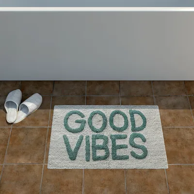 Good Vibes Printed High Absorbent White Kids Bathmat