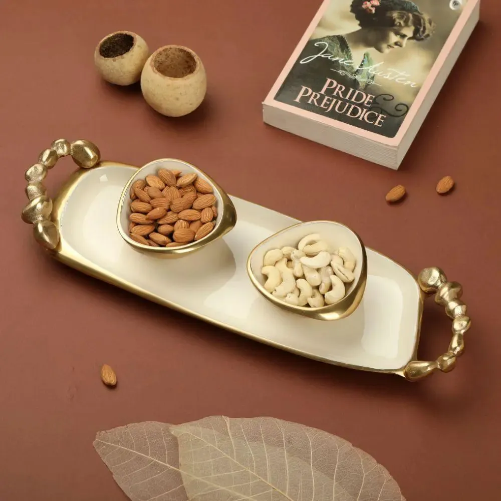 Gorgeous Aluminium Tray & Bowls Set in Gold Finish