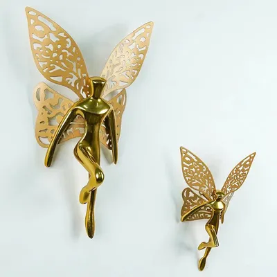 Gorgeous Angel With Wings Metal Wall Decor for Living Room (Golden) - Set of 2