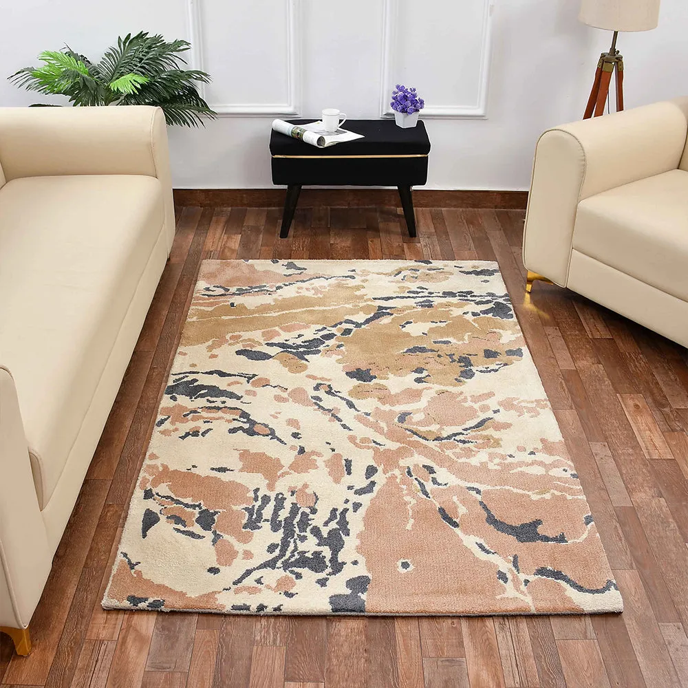 Gorgeous Beige and Grey Abstract Print Polyester Carpet