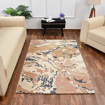 Gorgeous Beige and Grey Abstract Print Polyester Carpet