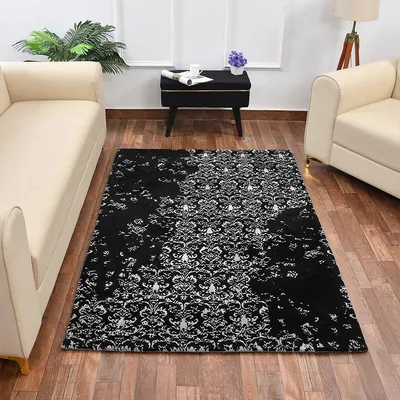 Gorgeous Black and Grey Abstract Print Polyester Carpet