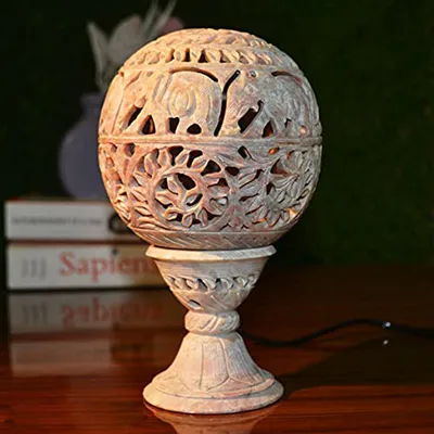 Gorgeous Dome-shaped Soapstone Table Lamp for Bedroom (Without Bulb)