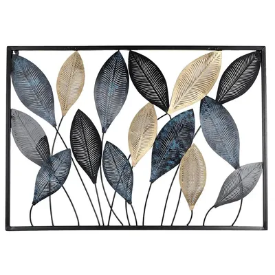 Gorgeous Etched Long Leaves Metal Wall Art in Black & Gold Color