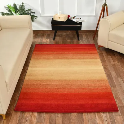 Gradient Effect Orange & Yellow Coloured Hand Tufted Rectangular Wool Carpet