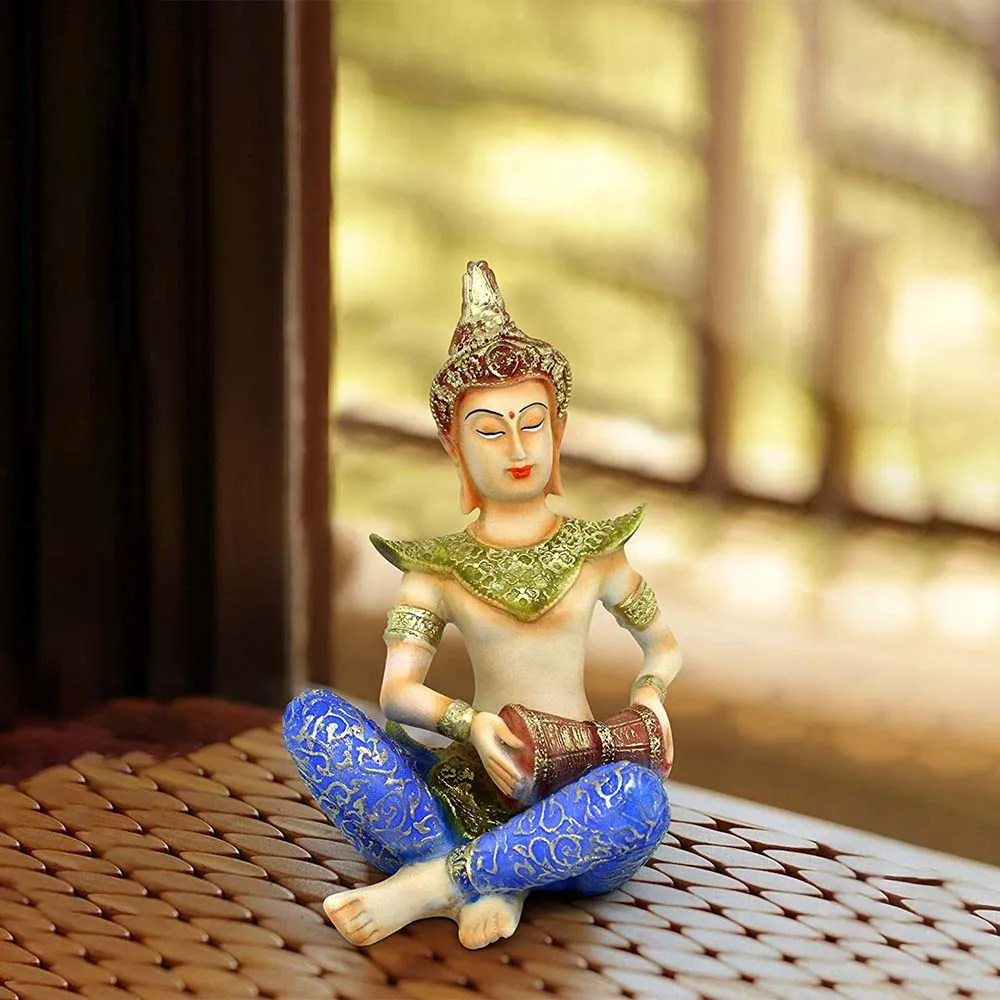 Green & Blue Decorative Musician Divine Budhha Showpiece