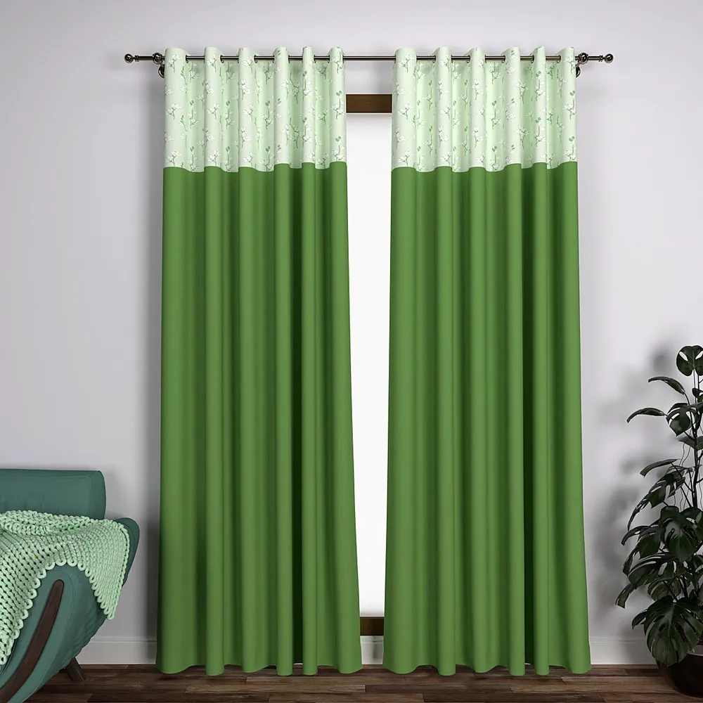 Green Floral Semi-Designer Window Curtain