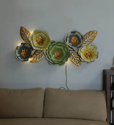 Green Florals Artistic LED Metal Wall Art