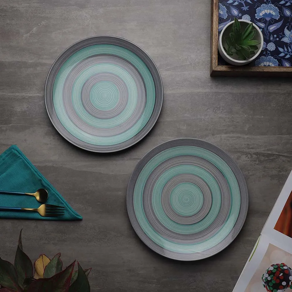 Green & Grey Plates Pair Handpainted Ceramic Dinner Plates Set Of 4
