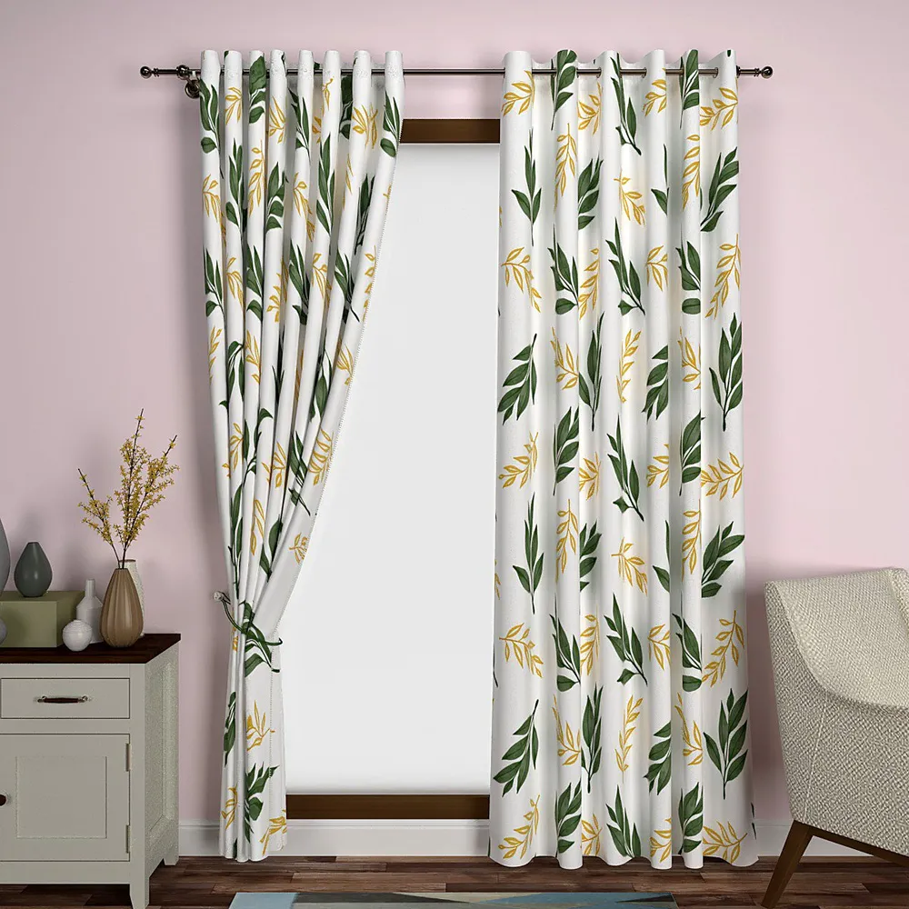 Green & Yellow Leafy Designer Door Curtain