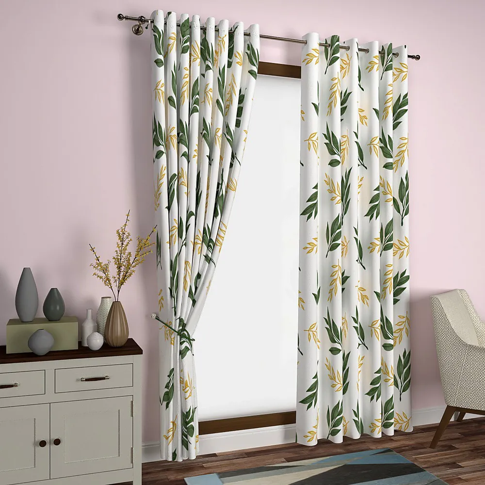 Green & Yellow Leafy Designer Door Curtain