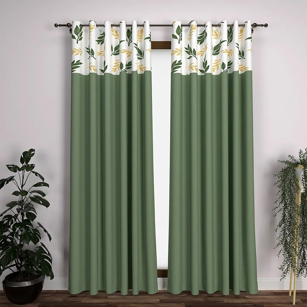 Green & Yellow Leafy Semi-Designer Window Curtain