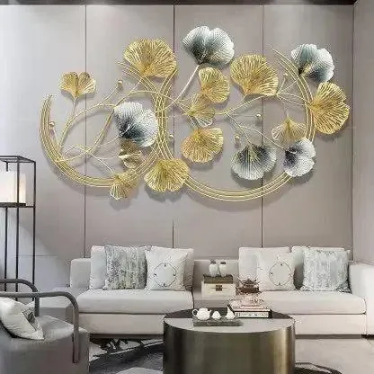 Grey And Gold Intertwined Branches And Leaves Metal Wall Art Decor