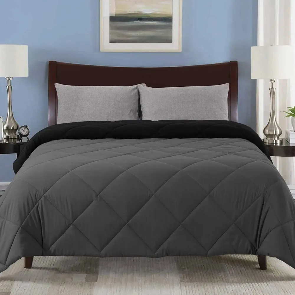 Grey & Black Quilted Single Bed Comforter