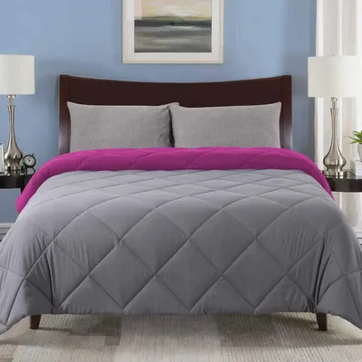 Grey & Pink Quilted Double Bed Comforter