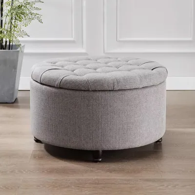 Grey Round-Shaped Premium Quality Storage Ottoman
