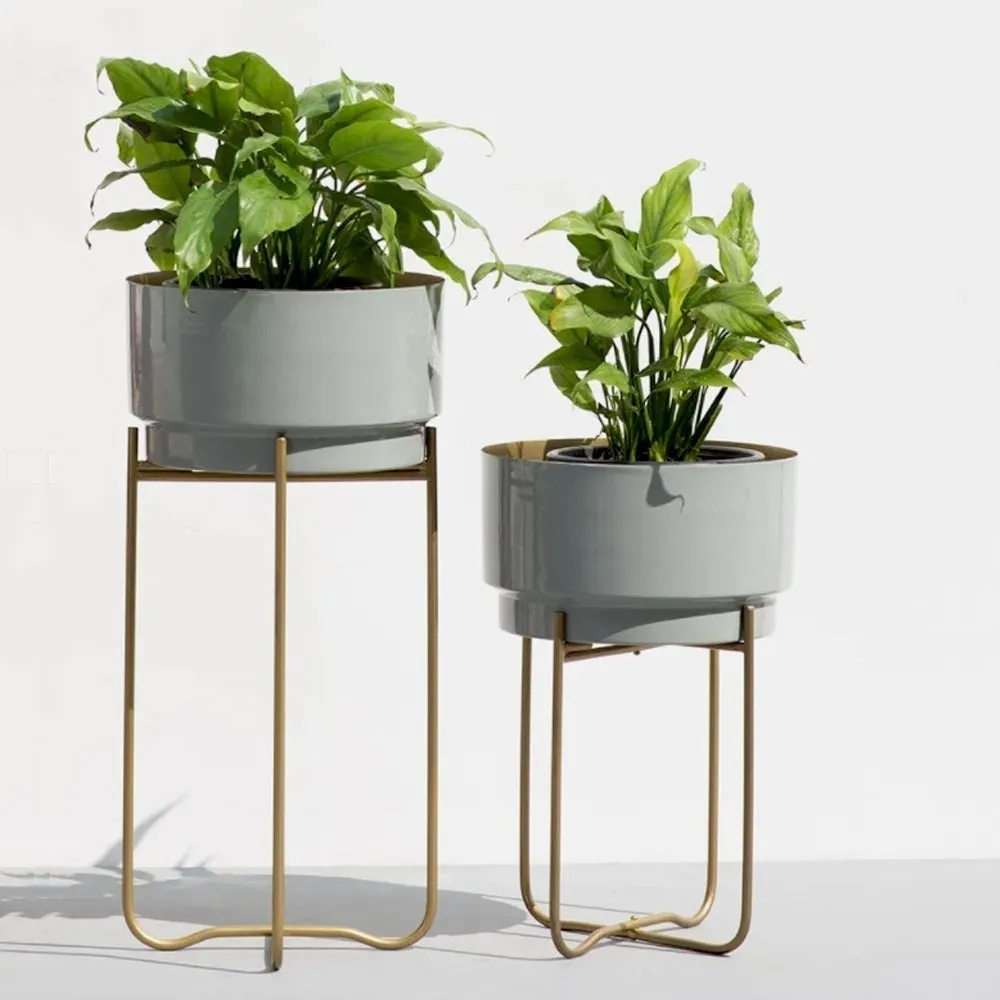 Grey Shine Metal Pots (Set of 2)