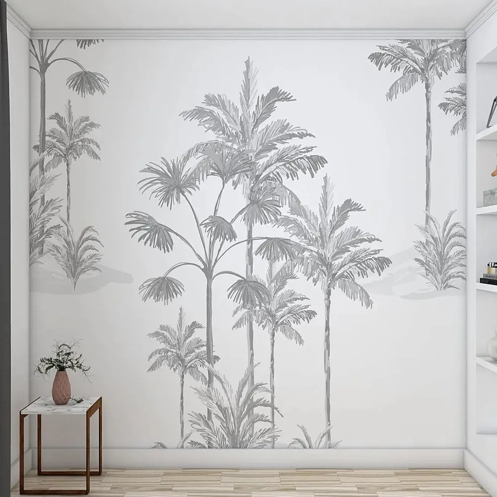 Grey Tropical Trees Self Adhesive Wall Paper