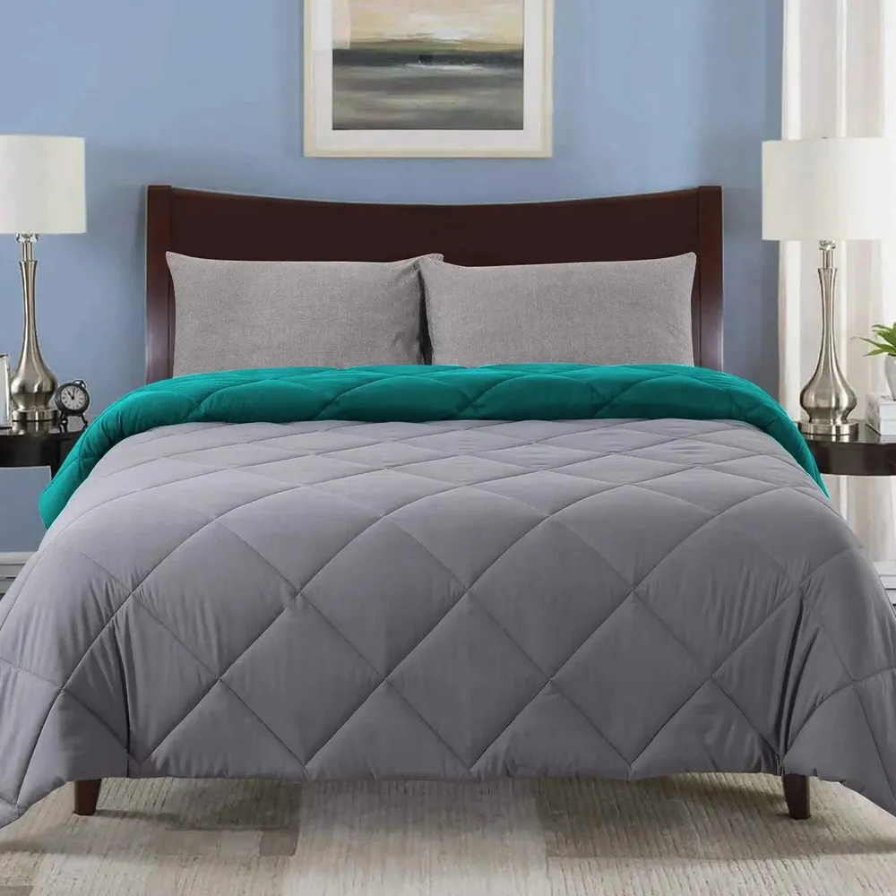 Grey & Turquoise Quilted Single Bed Comforter