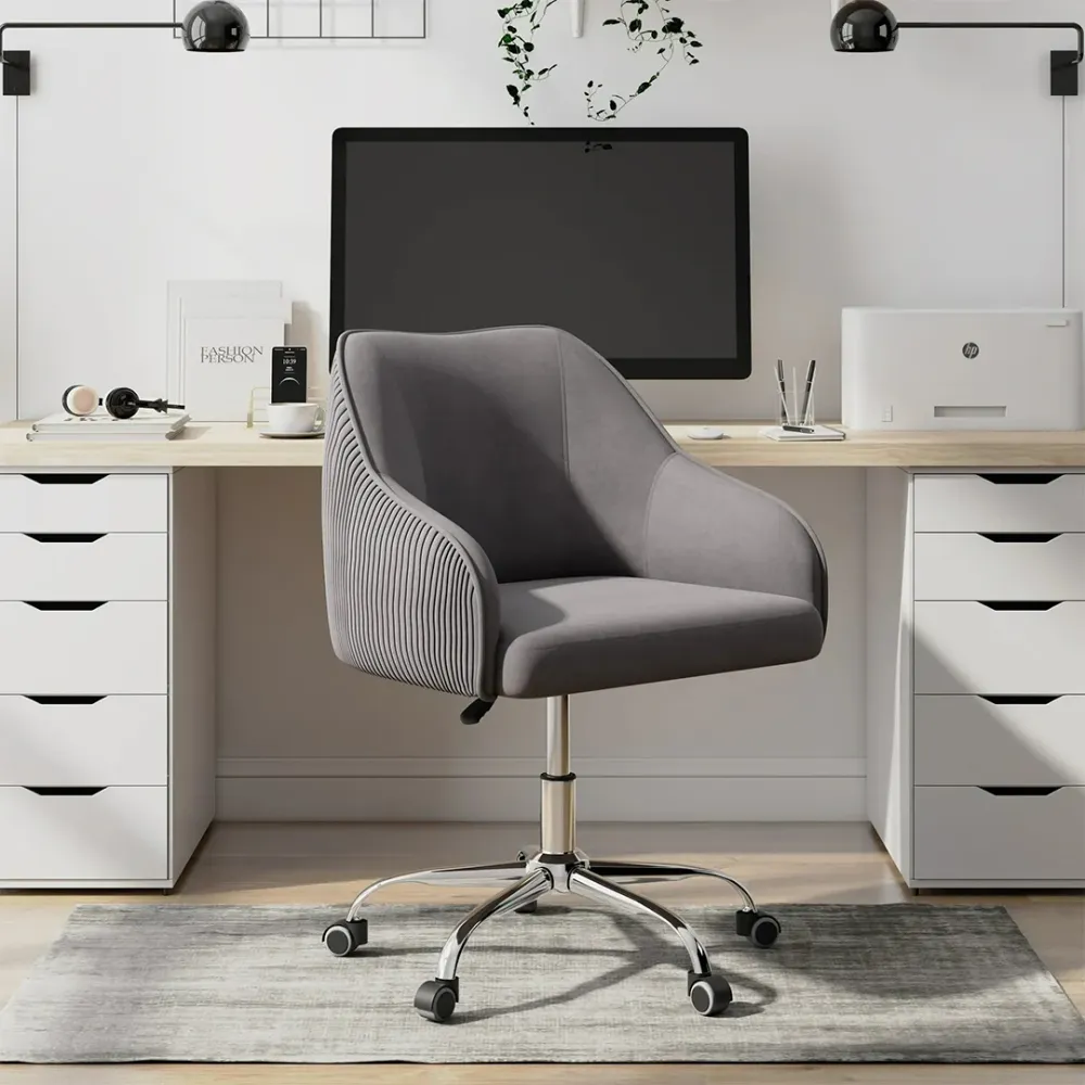 Grey Velvet Ergonomic Swivel Chair