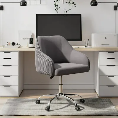 Grey Velvet Ergonomic Swivel Chair