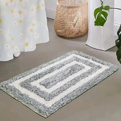Grey & White Squared Premium Super Soft Cotton Bathmat (50 x 80) cm