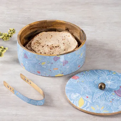 Grey Wood With Enamel Casserole/Chapatti Box With Tong