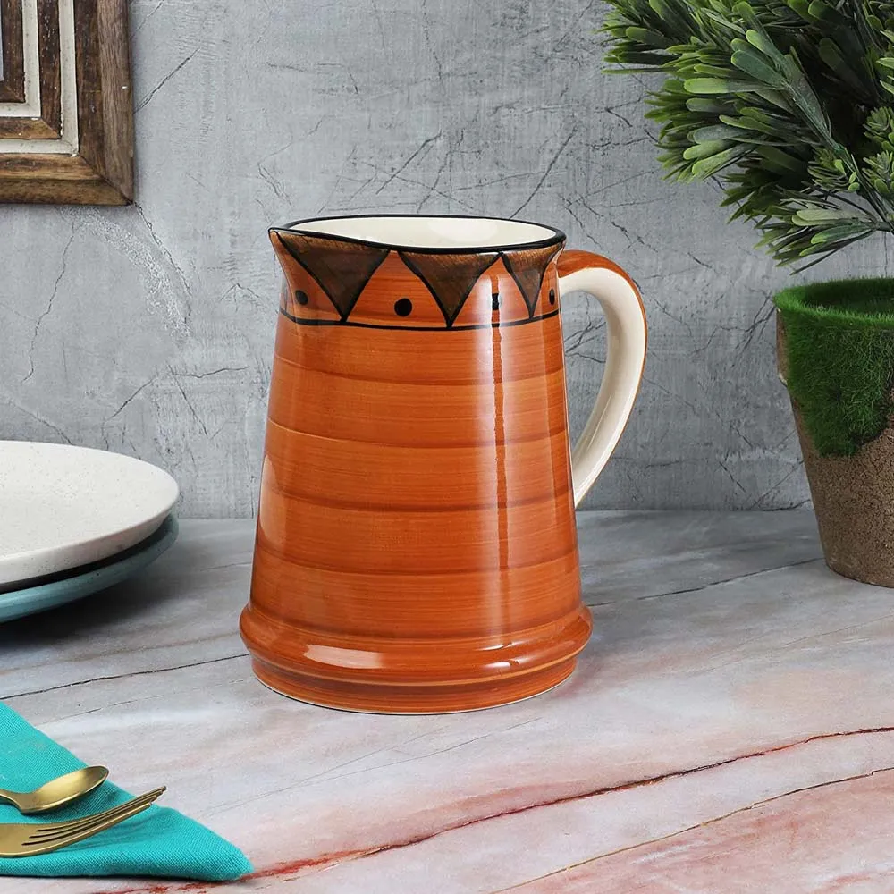 Hand Painted Studio Pottery Brown Ceramic Jug