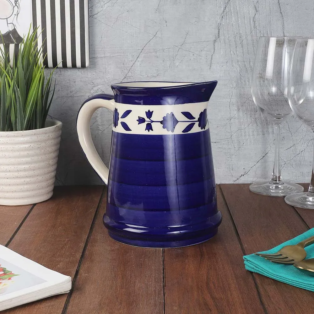 Hand Painted Studio Pottery Ceramic Blue Jug