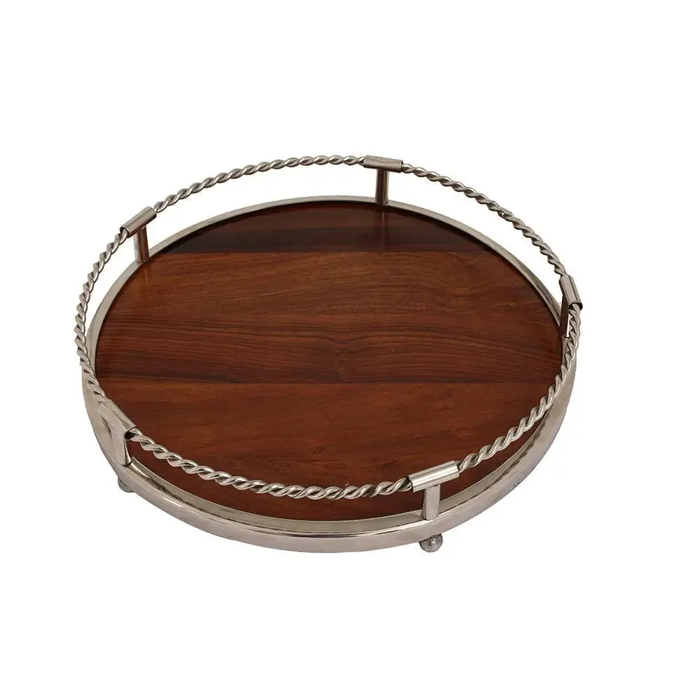 Handcrafted Aluminium & Sheesham Wood Classic Serving Tray