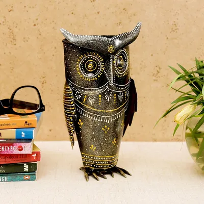 Handcrafted Metal Owl Planter Cum Showpiece