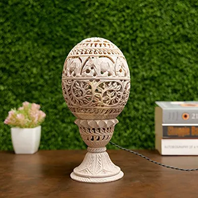 Handcrafted Stunning Soapstone Table Lamp for Living Room (Without Bulb)