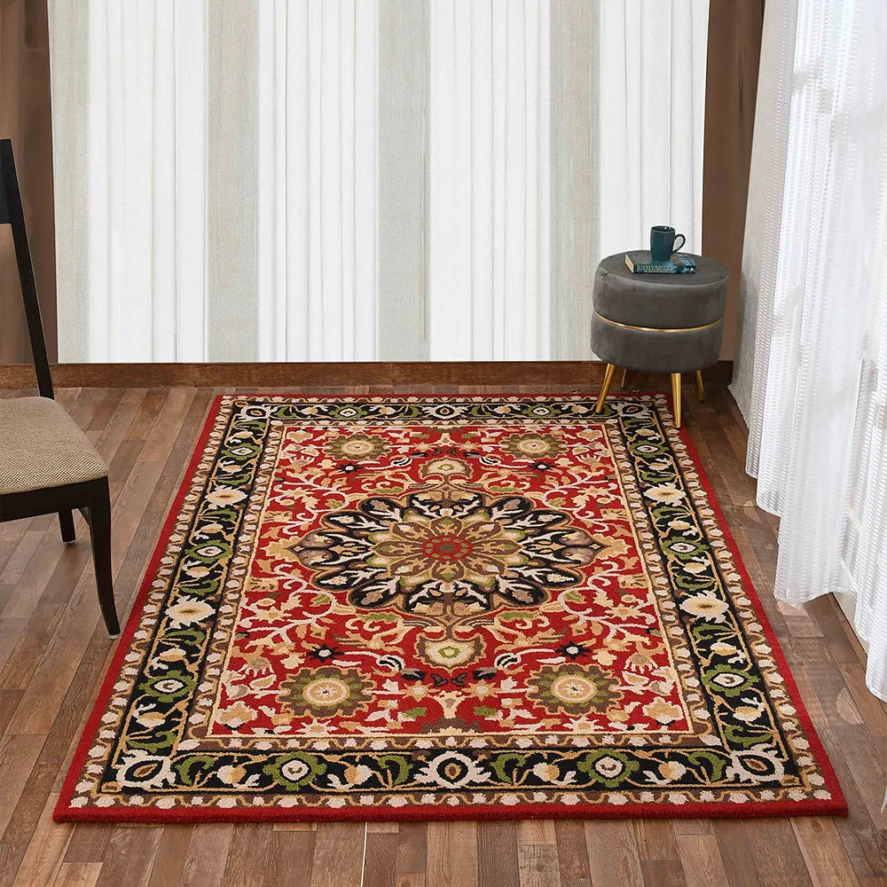 Handcrafted Traditional Print Red Hand Tufted Wool Carpet