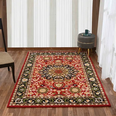 Handcrafted Traditional Print Red Hand Tufted Wool Carpet
