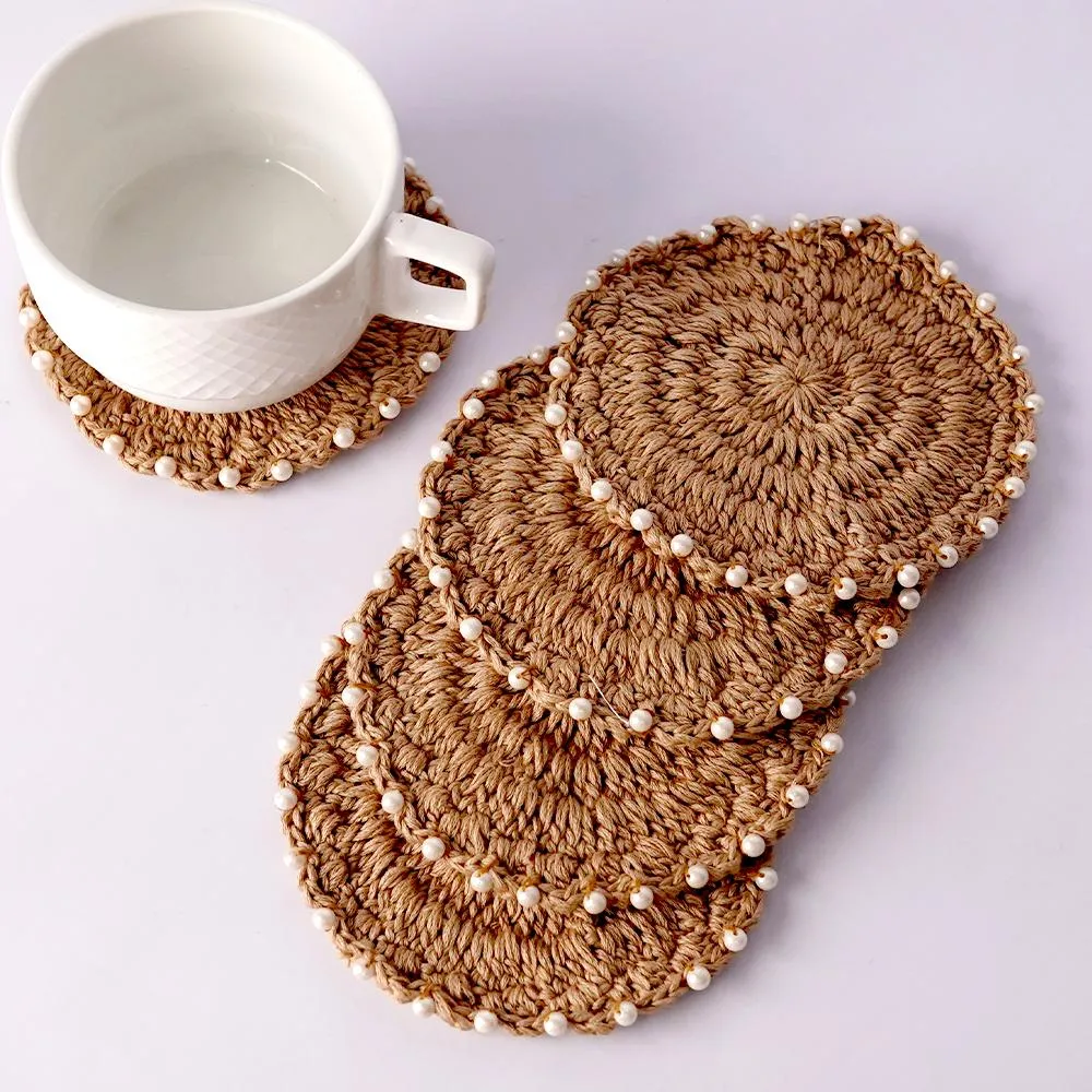 Handmade Crochet Table Coasters Set of 6 ~ Taupe