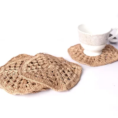 Handmade Crochet Table Coasters Set of 6 ~ Taupe