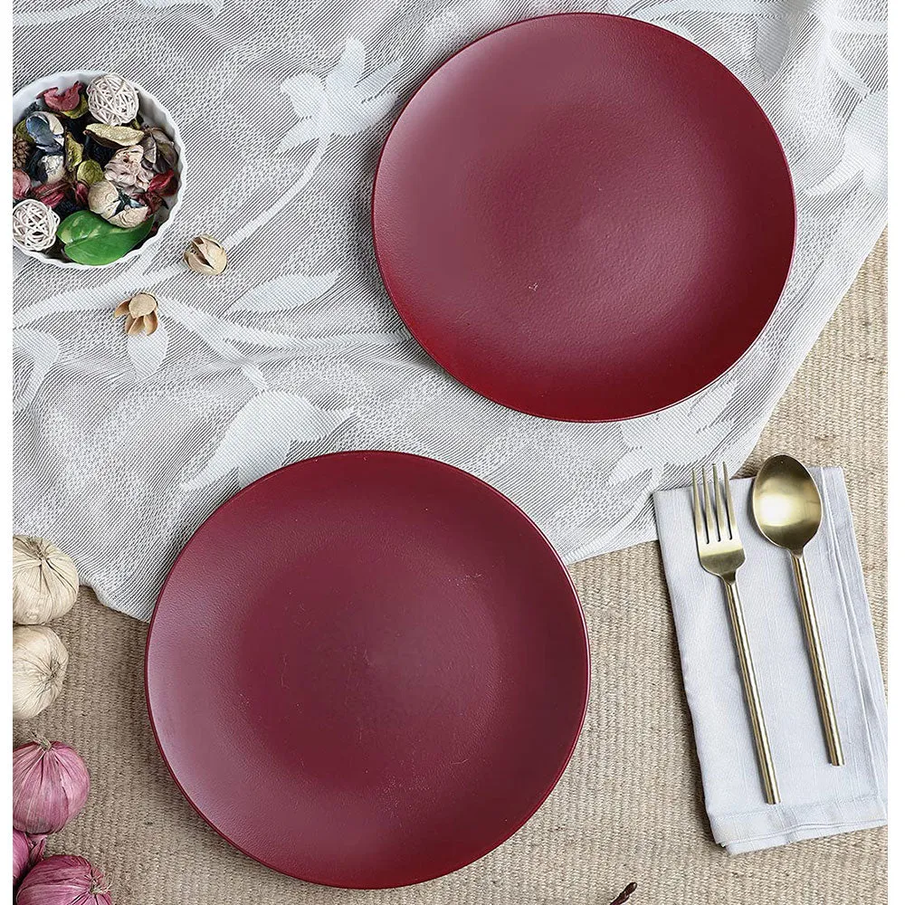 Handpainted Matte Magenta Ceramic Dinner Plates Set Of 2