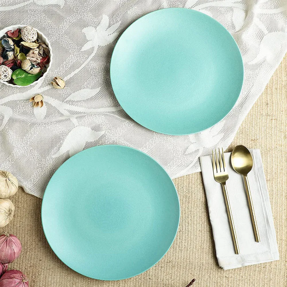 Handpainted Matte Mint Green Ceramic Dinner Plates Set Of 2