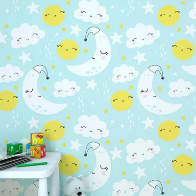 Happy Sky Light Blue Kids Self Adhesive Wallpaper