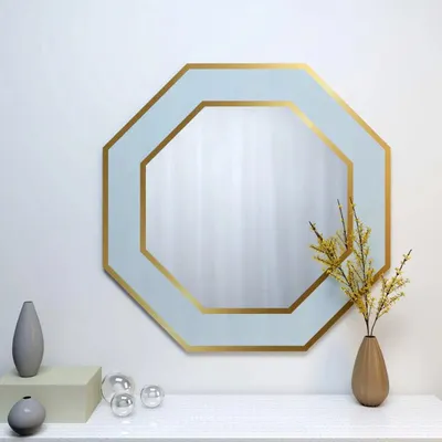 Hexagon Shape Decorative Wooden Wall Mirror