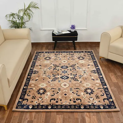 High-quality Blue and Beige Traditional Print Polyester Carpet for Living Room