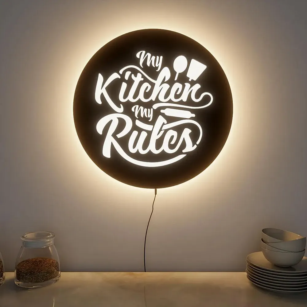 High-Quality 'My Kitchen My Rules' Backlit Acrylic Wall Decor for Kitchen Decor