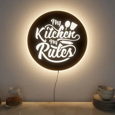 High-Quality 'My Kitchen My Rules' Backlit Acrylic Wall Decor for Kitchen Decor
