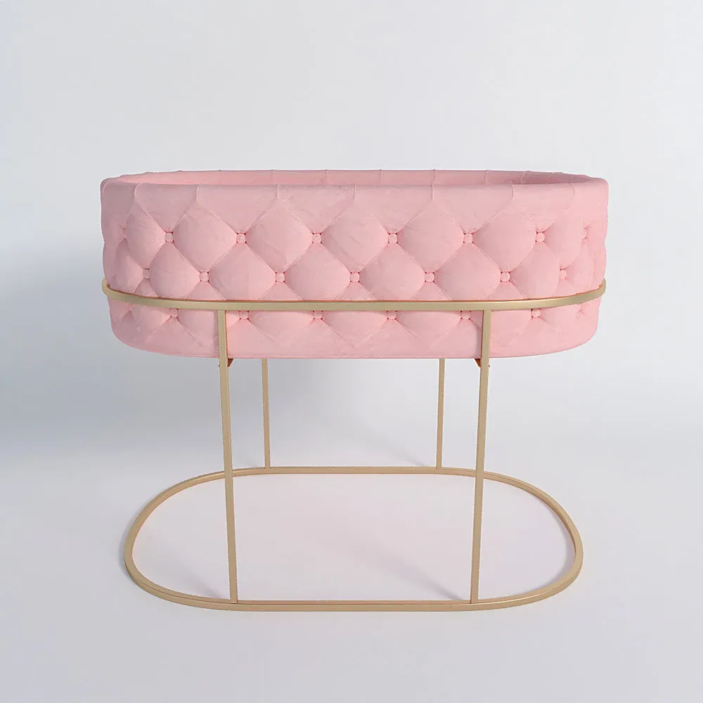 High-Quality Velvet Cradle with Tufted Cushioning and Metallic Stand