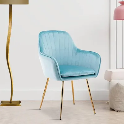 High Tufted Back Luxury Sky Blue Lounge Chair