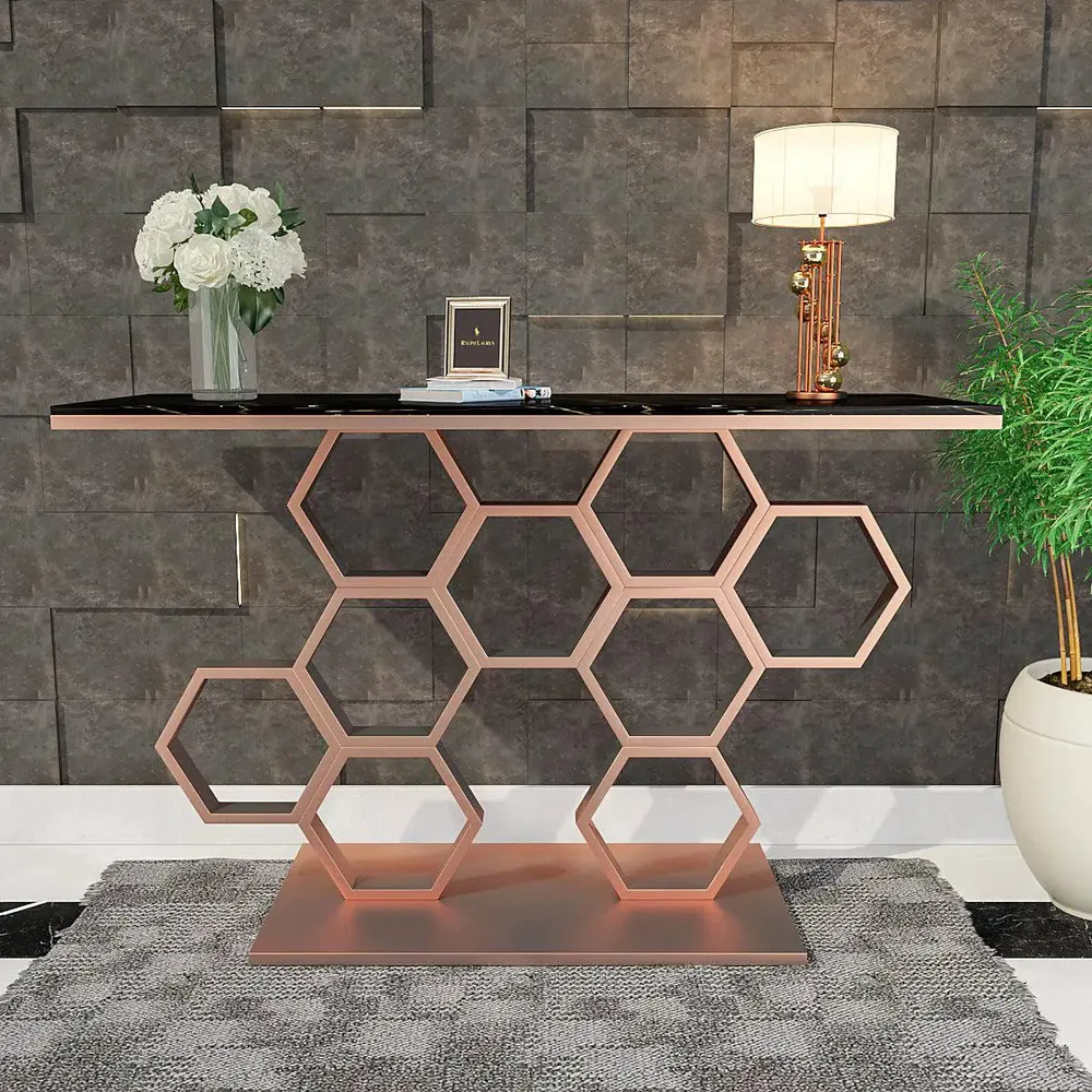 Honeycomb Motif Copper Metal Console Table