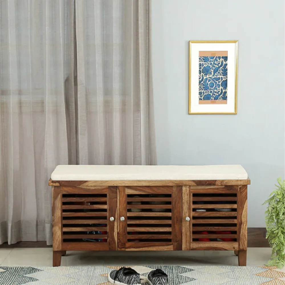 Horizontal Cage Designer Sheesham Wood Shoe Rack